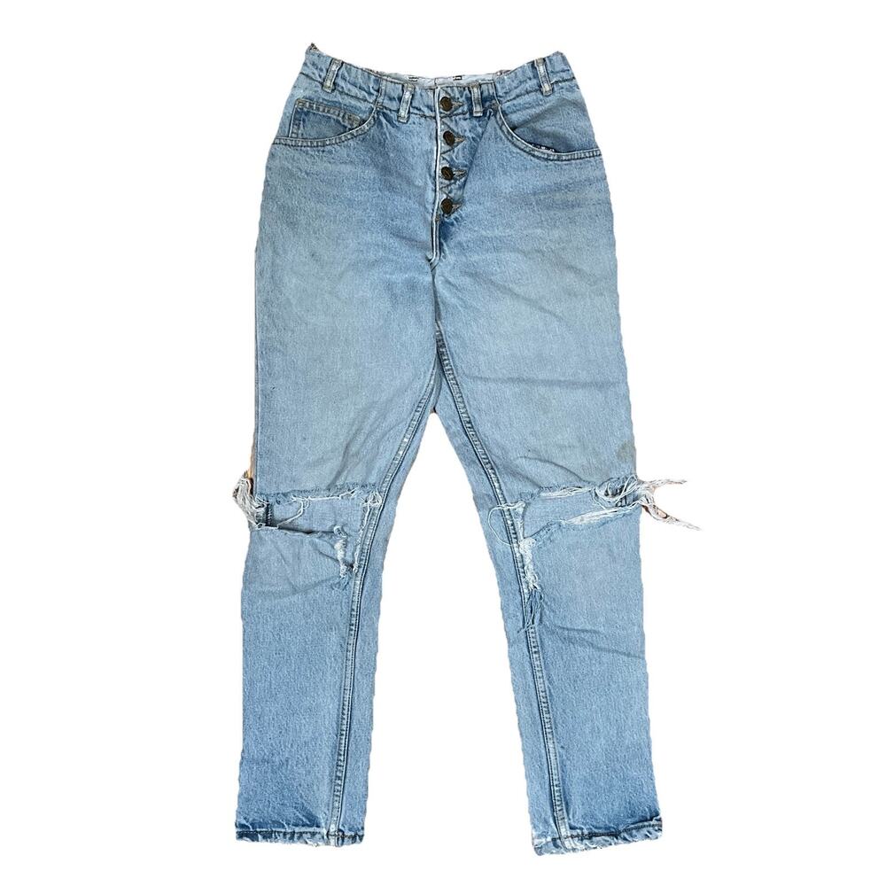 Guess Vintage Button Fly‎ Light Wash Jeans 26x27 USA Made Grunge Distressed
